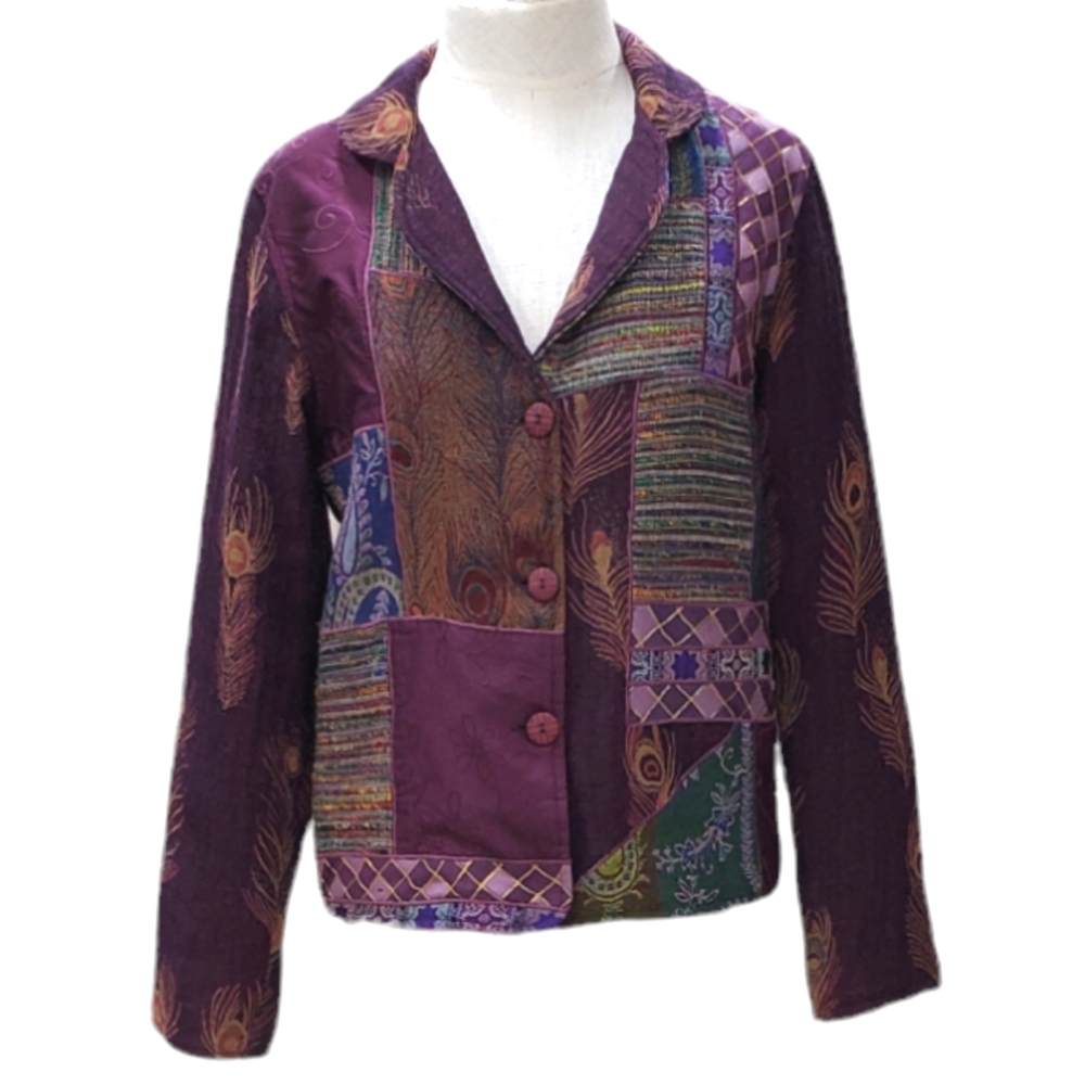 Anu By Natural Patchwork Blazer Jacket Woman's Me… - image 1